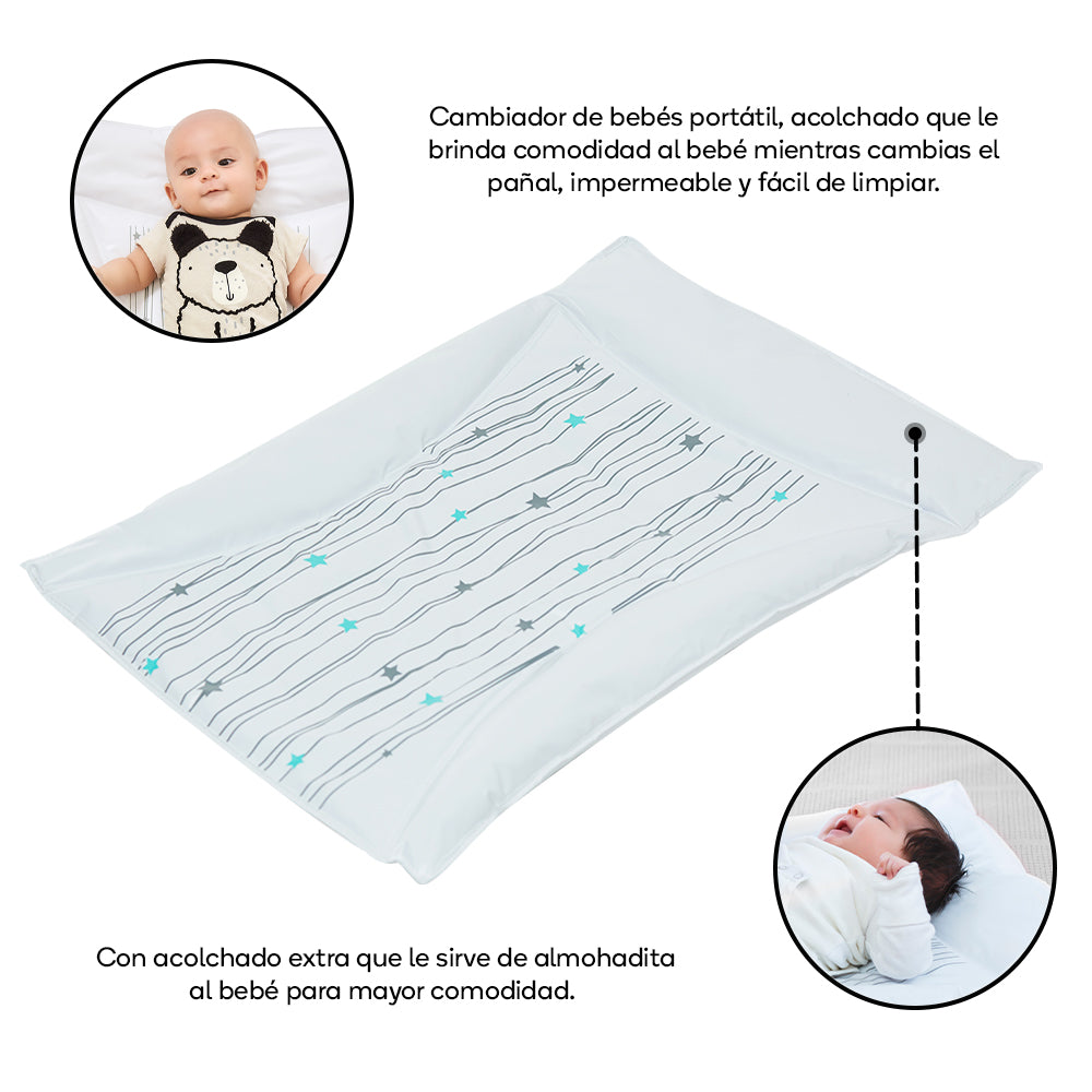 Cambiador acolchado para bebé-Blanco con estrellas-NubbaBebe